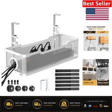 White Under Desk Cable Management Tray - Clamp Installation, No Drilling Needed