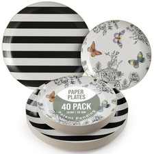 Floral Plates 8.5 Inch  10.5 Inch 40 Pcs Dinner Plate Set Fancy Disposable P...