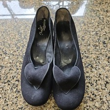 Vtg 20s/30s CheerLeader Black Suede Leather Slipper Flats Shoes Size 5/6 M 9.5"