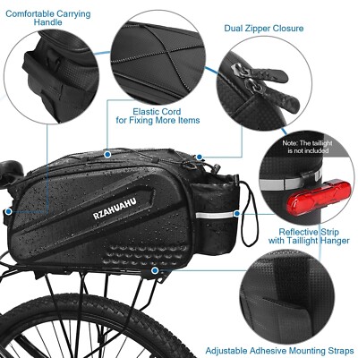 SOONHUA 10L Waterproof Bike Pannier Bag - Rear Rack Saddle Bag With Bottle Holder & Reflective Strips