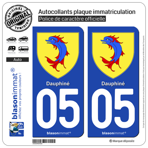 2 Stickers autocollant plaque immatriculation 05 Dauphiné - Armoiries II - Picture 1 of 9