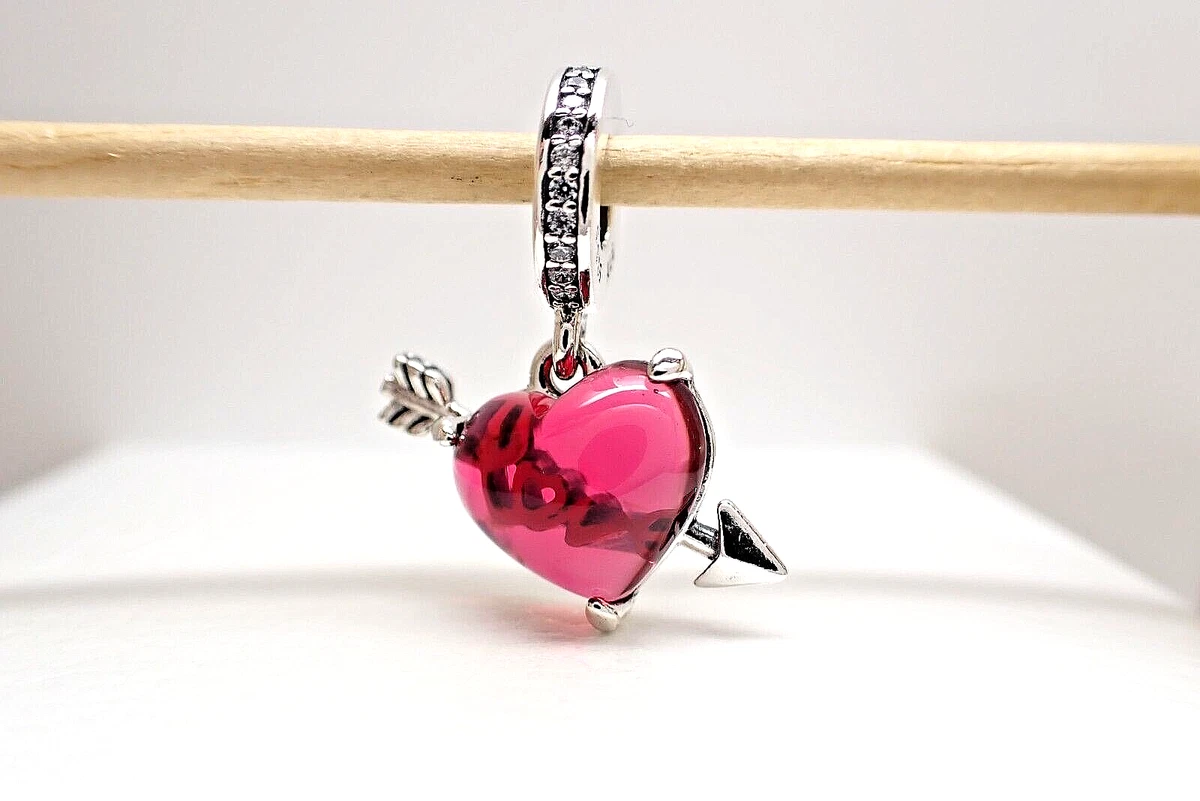 Authentic Pandora #793085C01 Red Heart & Arrow Murano Glass Dangle 