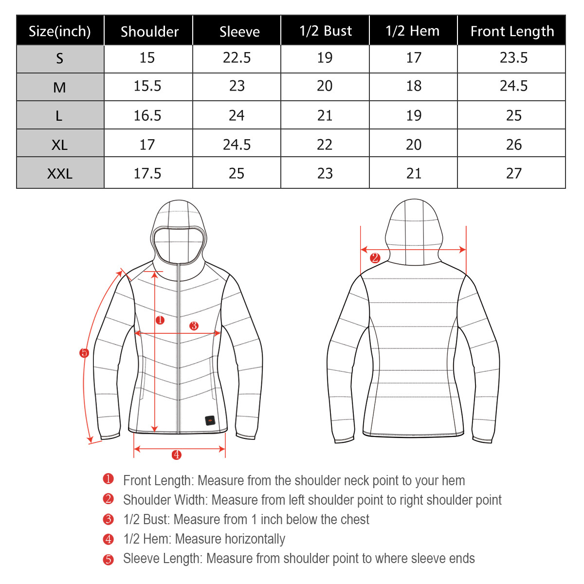 Electric USB Women's Down Heated Jacket Thermal Puffer Coat NO Battery