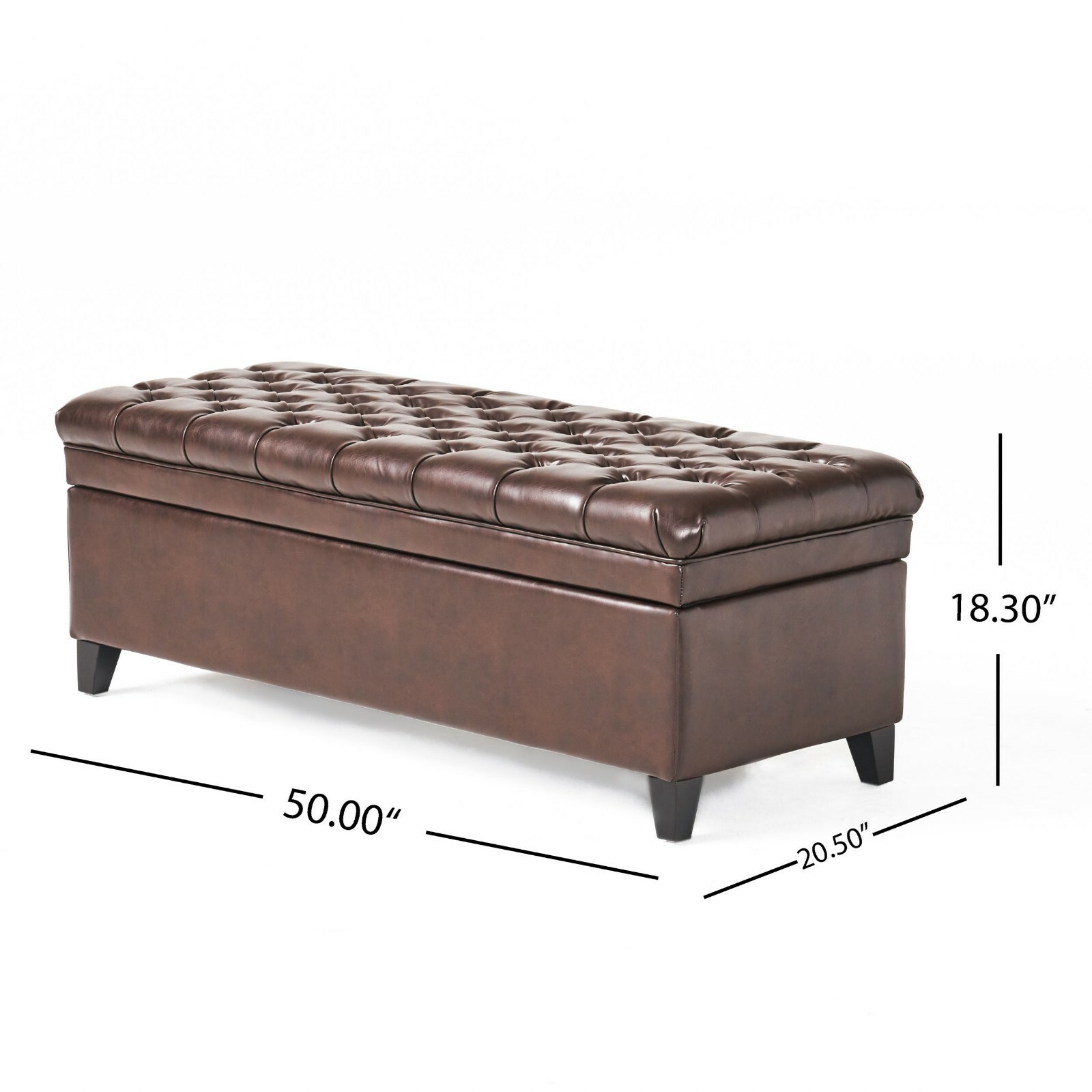 Sheffield Contemporary Button Tufted Brown Faux Leather Storage Ottoman
