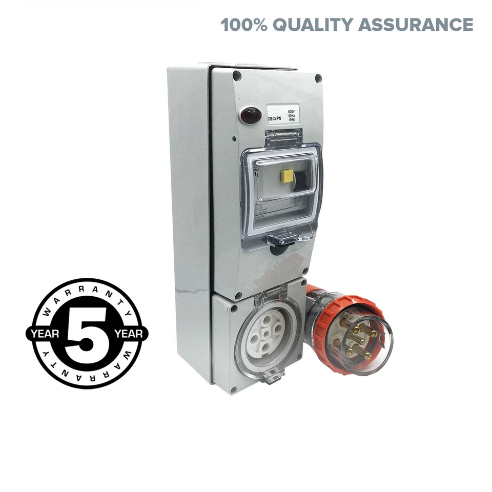 63AMP RCD Safety Switch w/32AMP 5 Pin Socket Outlet & 5 Pin Plug IP66 Waterproof - Image 2 of 4