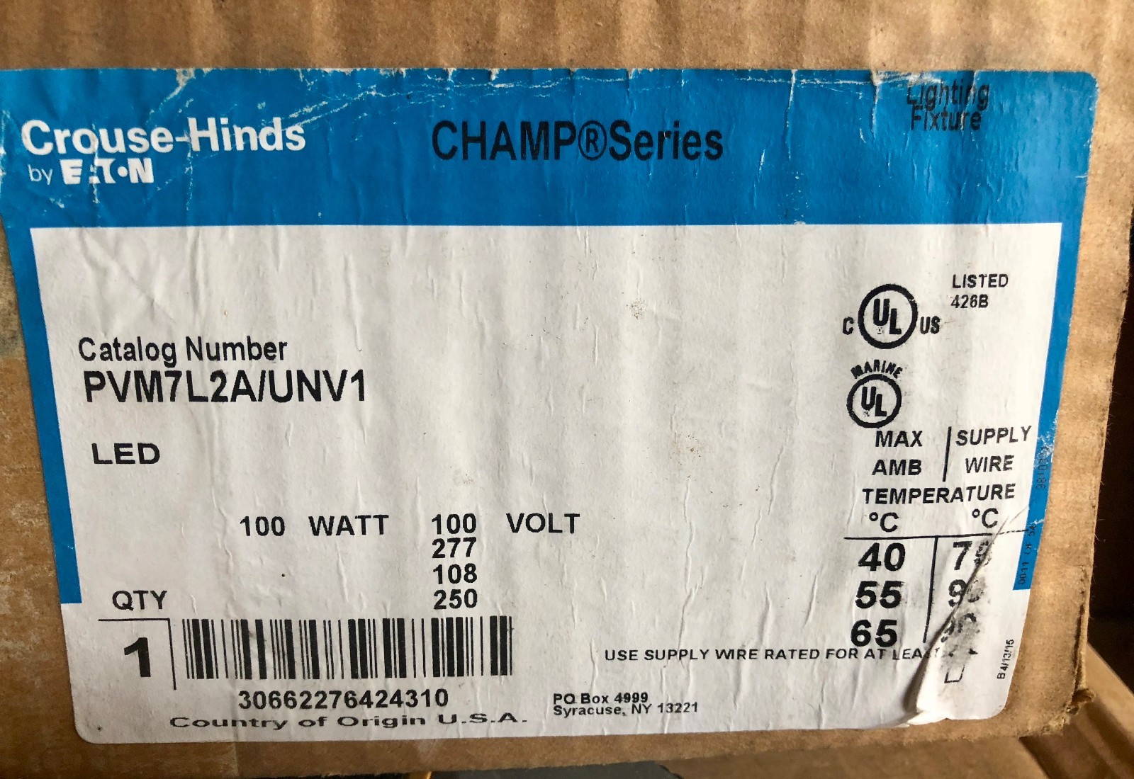 CrouseHinds Eaton PVM7L2A/UNV1 LED Light 100W High/Low Bay lighting