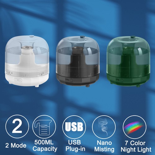 500ML Quiet Air Humidifier Diffuser LED Ultrasonic Aroma Mist Purifier Bedroom - Picture 9 of 21