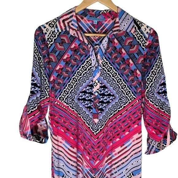 Vestido Antonio Melani Mujer 0 XS Cambio Funda Rosa Azul Estampado Trabajo Informal Carrera Foto 2 de 4