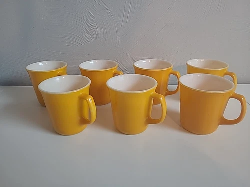 Vintage Pyrex Corningware  Butterscotch Milk Glass Coffee Cup Mug - Set of 7