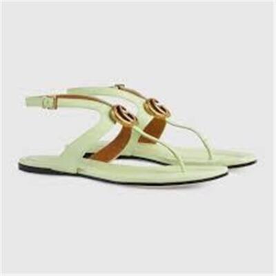 Gucci Marmont Double GG Logo Leather Thong T Strap Flat