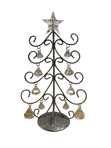 Silver Glitter Christmas Tree Faux Crystal Ornaments Star 11.25” Holiday Table