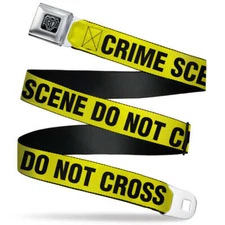 CRIME SCENE DO NOT CROSS Yellow Webbing Seatbelt Buckle Belt Official Licensed