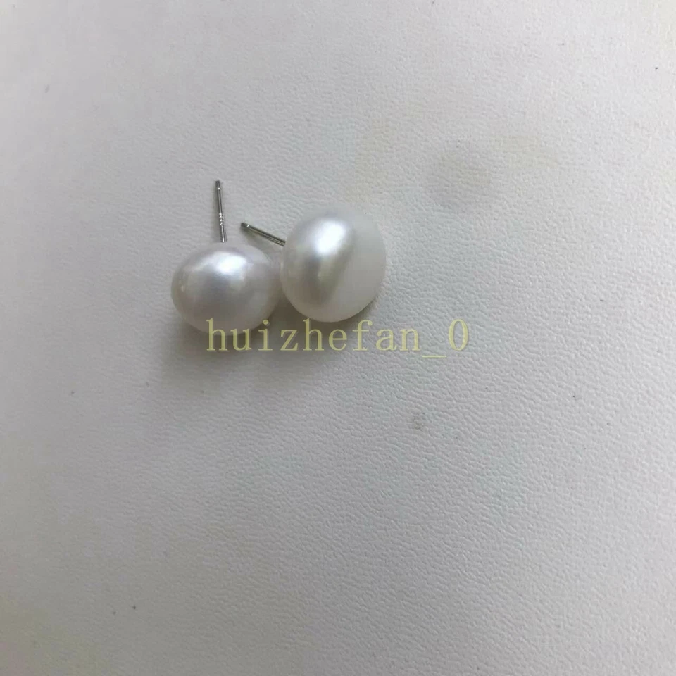 Par de aretes de perlas blancas reales del Mar del Sur AAA+ 13-14 mm oro blanco de 14 k F Foto 3 de 4