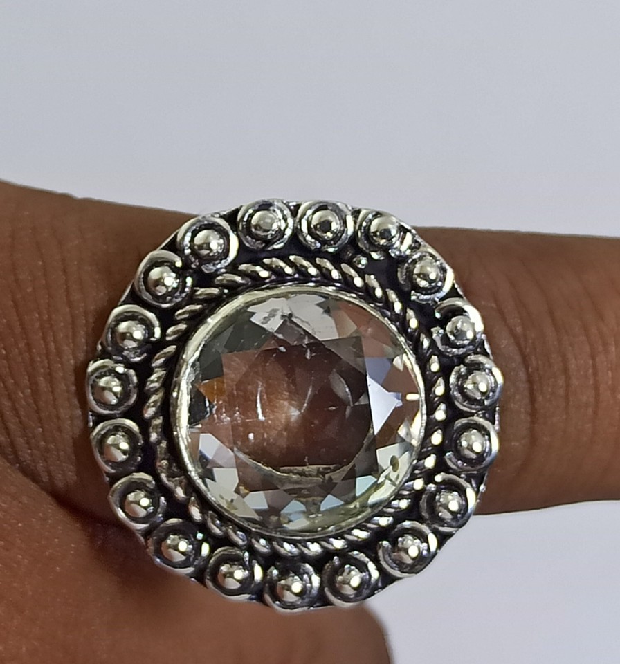 Top Quality White Crystal Gemstone Handmade Ring Jewellery Ring Size 8