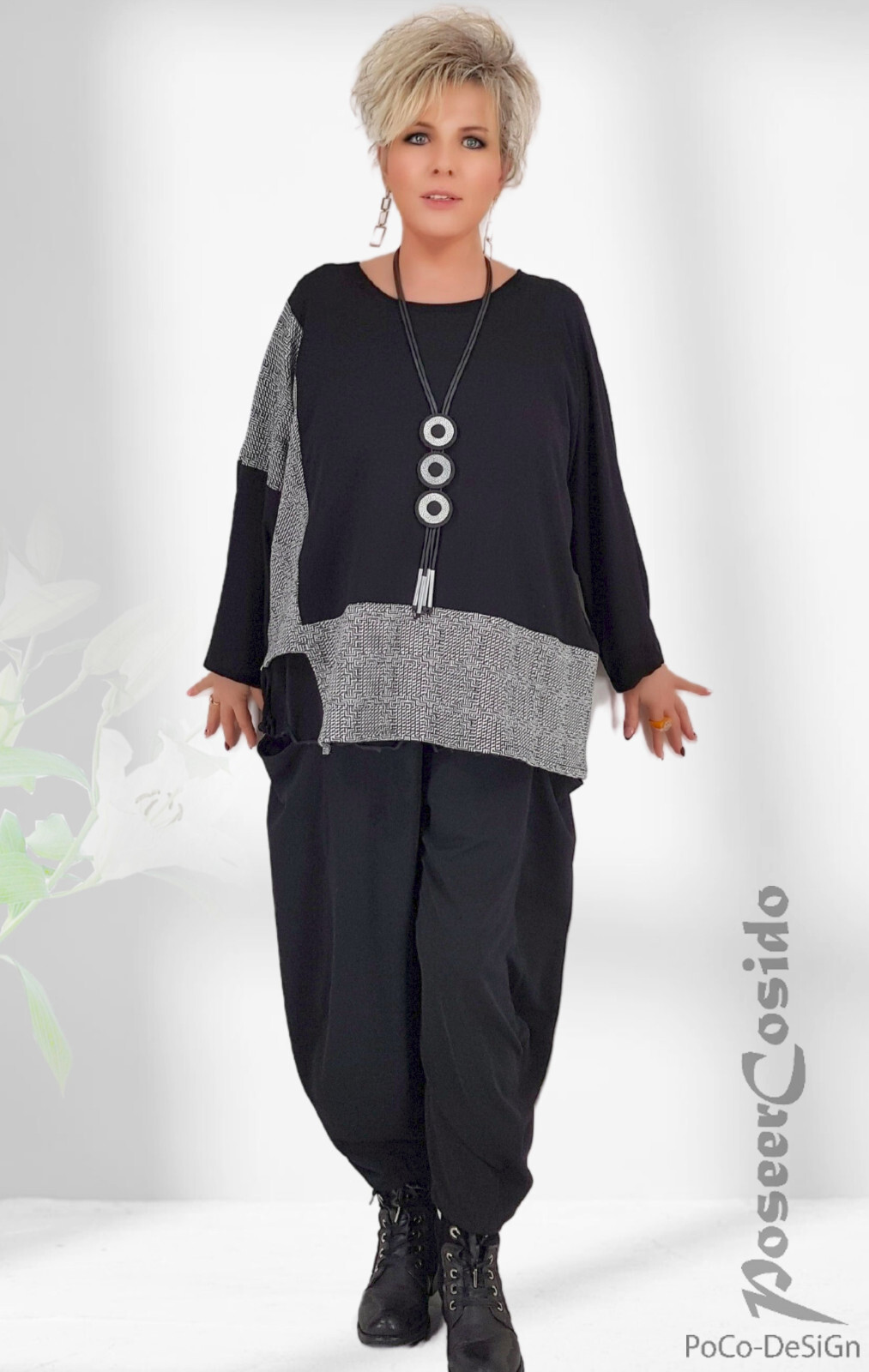 LAGENLOOK Überwurf-Shirt Tunika Cognac Schwarz XL-XXL-XXXL 44