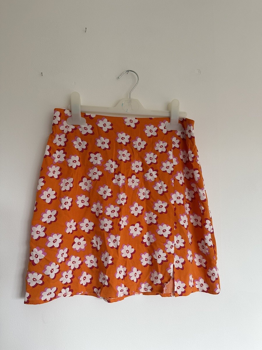 Orange Floral Mini Skirt Size