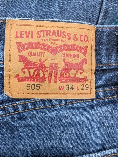 Levis 505 Jeans 34x29 Mens Regular Fit Straight Leg Relaxed Dark Blue Denim - Picture 17 of 20