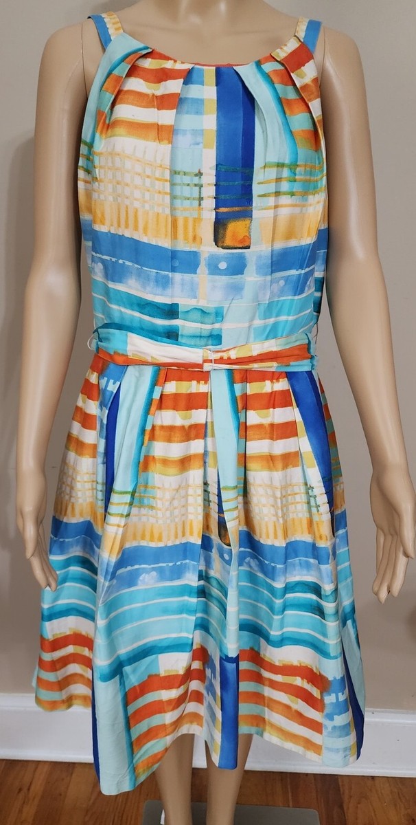 Chetta B Womens Dress Sz 14 Fit And Flair Colorful Belted Sleeveless Knee  Length | eBay