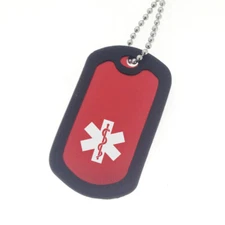 CUSTOM ENGRAVE - Red or Black Medical Alert Dog Tag Necklace  3 Chain Lengths