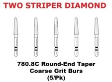 Premier Dental TWO STRIPER Diamond 780.8C Round-End Taper Coarse Grit Burs 5/pk