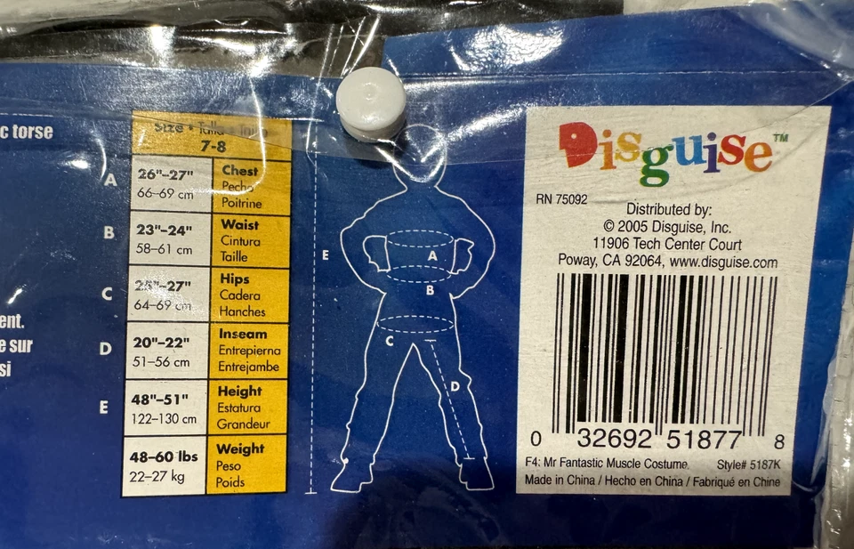 Disfraz DELUXE FANTASTICO 4 Niños CON Músculos, Talla M (7-8), TOTALMENTE NUEVO Foto 4 de 4