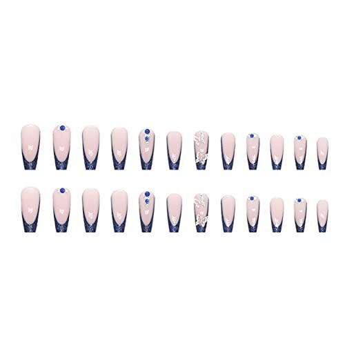 Long Press on Nails Square French Fake Nails 1 Count (Pack of 1) Blue Butterfly - Bild 6 von 6