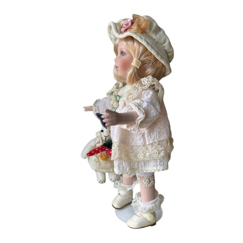 Vintage Porcelain Little Girl Doll Holding a Rabbit - Stand Included - Picture 5 of 10