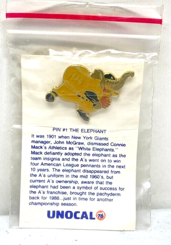 OAKLAND A'S UNOCAL 1989 1 of 5, ELEPHANT MASCOT 1989 HAT LAPEL PIN NEW!!!