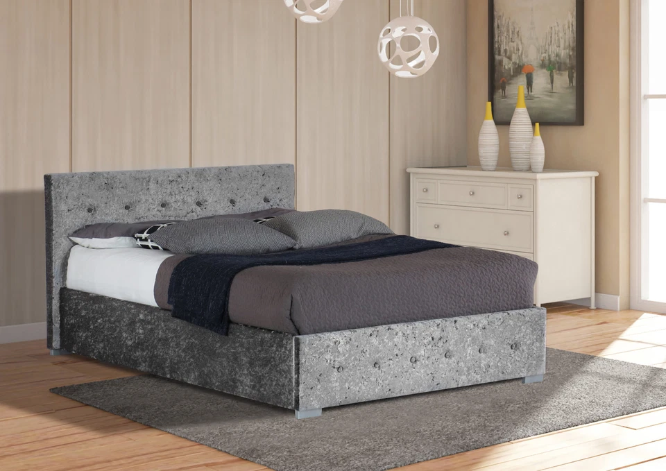 Crushed Velvet Ottoman Storage Bed Frame 3ft Single, 4ft6 Double, 5ft King Size