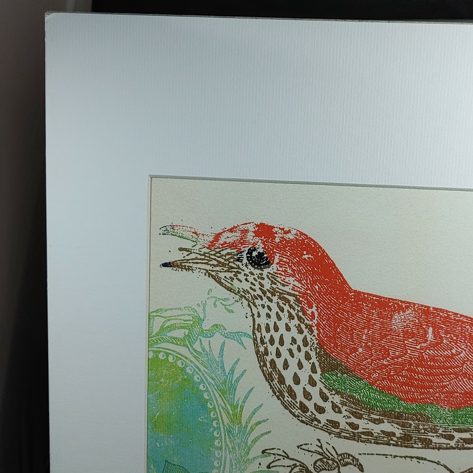 Folk Art Ink Drawing Bird Art Print with White Matte 11 x 14" Unsigned