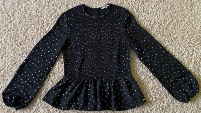 Tommy Jeans +++ long sleeve blouse size 152 XS black with silver motif 4500311477