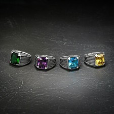 925 Sterling Silber Aquamarin Amethyst Citrin grüner Stein Herren Ring