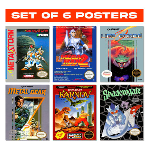 Set Of 6 Vintage Arcade Gaming Posters - Retro Nintendo Gift Ideas For Gamers - Picture 1 of 8