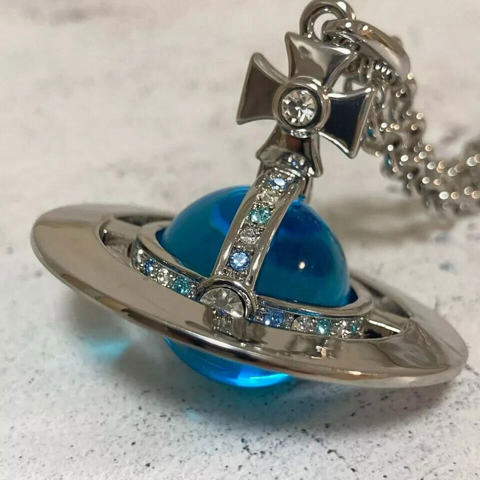 Vivienne Westwood Small Orb Necklace Light Blue Silver Pendant Outlet authentic