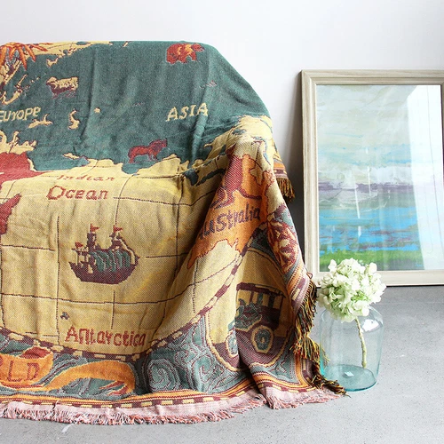 Couch Throw Tassels Blanket Wall Tapestry 3 Layers Cotton Woven Sofa Blanket - Picture 4 of 6