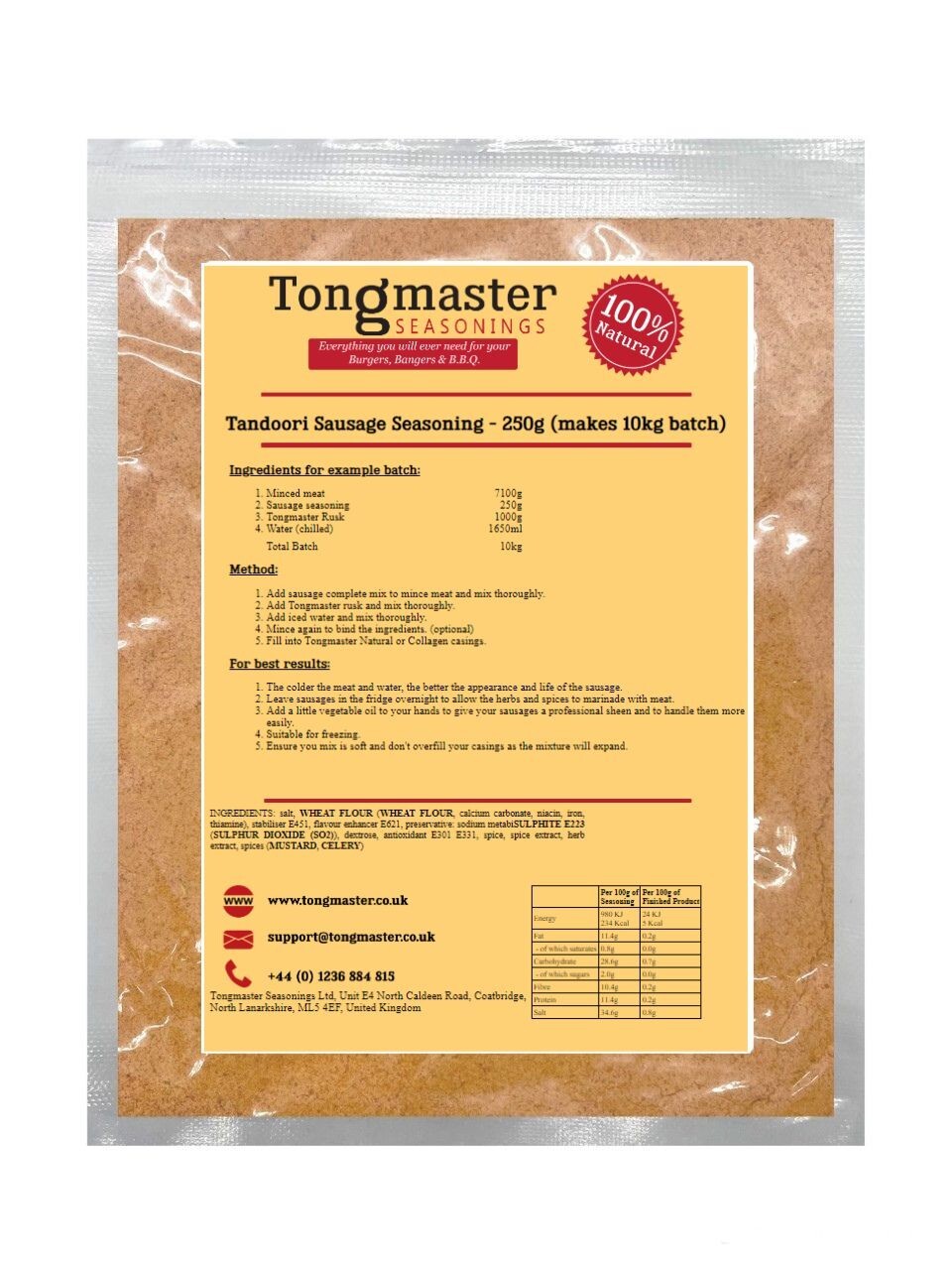Tandoori Sausage Seasoning - 250g (10kg Batch)