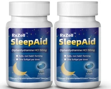 Sleep Aid, Diphenhydramine HCl 50mg, 220 Softgels Fall Asleep Faster 2pcs