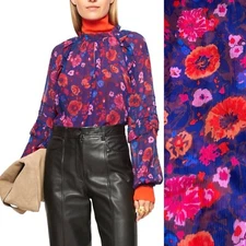 £125 • JIGSAW • Navy Celestial Floral Frill Crinkle Top Blouse 8-10 UK. BNWT