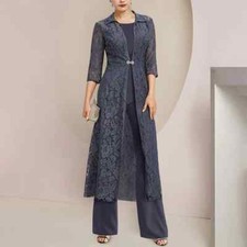 3 Pieces Pantsuit Mother of the Bride Dresses Appliques Chiffon Sheath