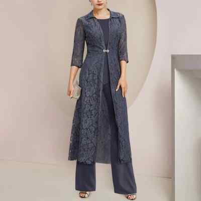 3 Pieces Pantsuit Mother of the Bride Dresses Appliques Ankle-Length Wedding