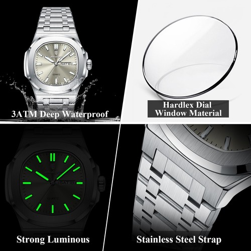Men's Luxury Waterproof Stainless Luminous Diver POEDAGAR Watch Quartz Nautilus - Picture 7 of 14