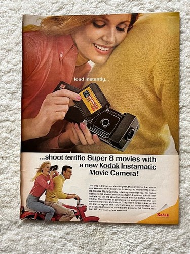 Kodak Super 8 1966 Print Ad Instamatic M2 Movie Camera Motorcycle Couple