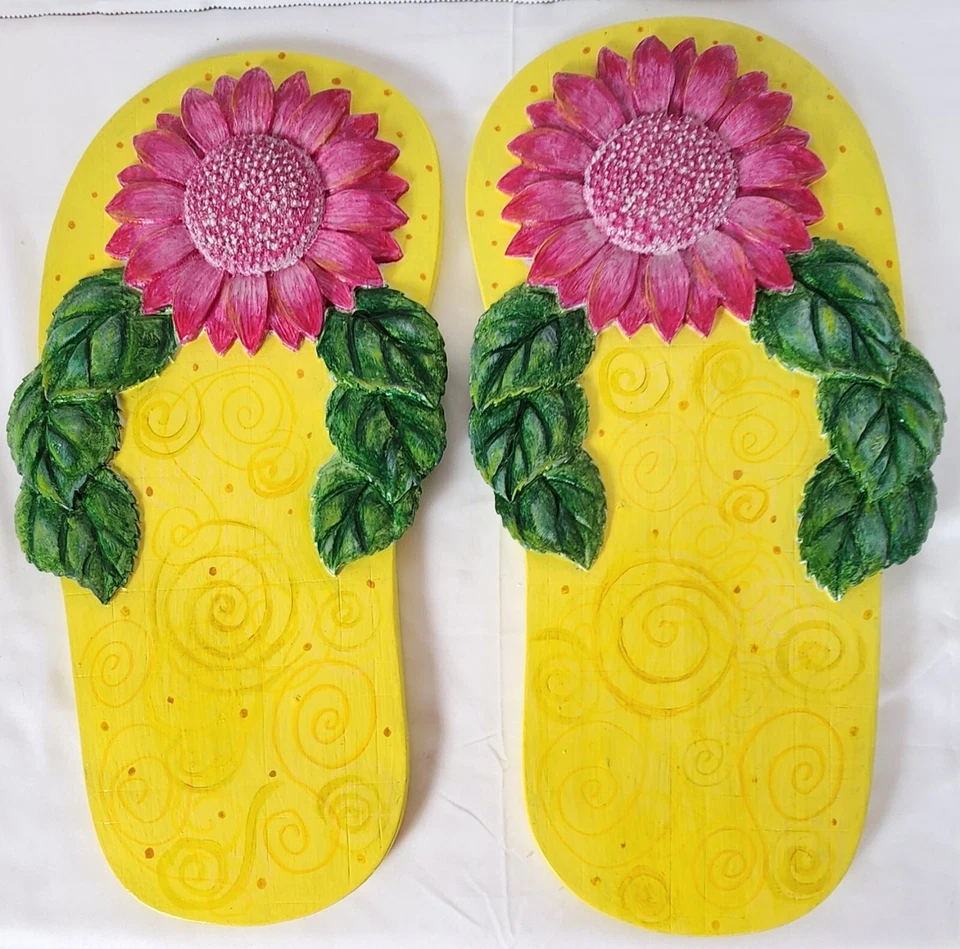 Escalones pintados a mano placa de arte de jardín 14" chanclas piscina tiki bar arte Foto 3 de 4