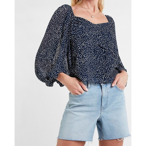 Express Clip Dot Pleated Front Balloon Sleeve Top S - Picture 1 of 3