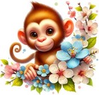 Watercolour Monkey Floral Spring Wall Art Bedroom Motorhome Vinyl Sticker Decal