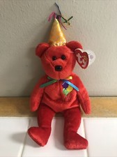 Ty Beanie Baby 2006 HAPPY BIRTHDAY Red Bear with Hat