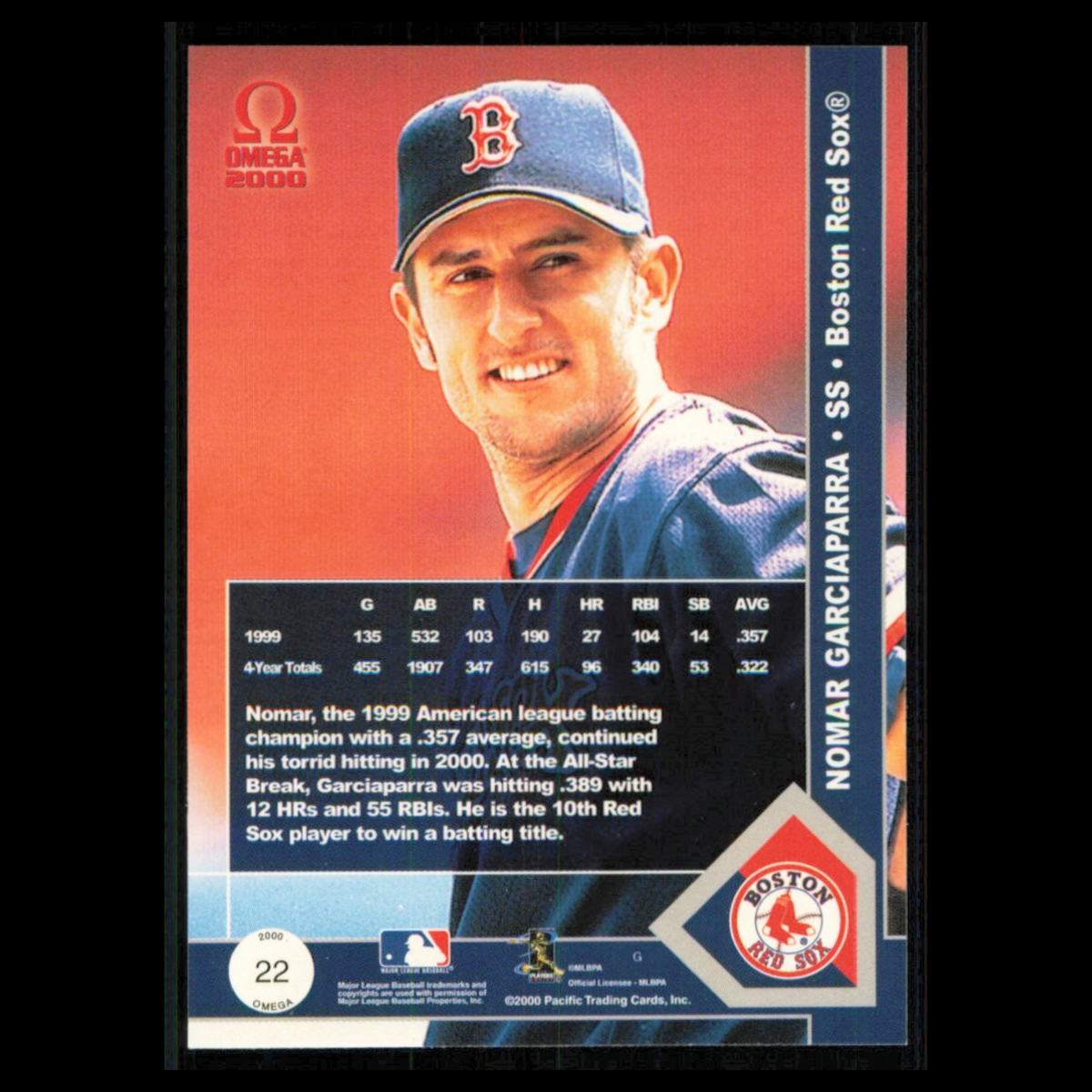 Nomar Garciaparra #22 2000 Pacific Omega Boston Red Sox Baseball