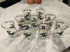 VTG Gazelle BARTLETT COLLINS tumbler MCM glass, 9 Pc set, 11oz, gold/black