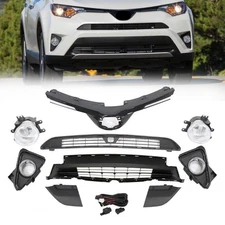 For 2016-2018 Toyota RAV4 LE XLE Fog Lights+Cover Cap+Upper Center Lower Grilles