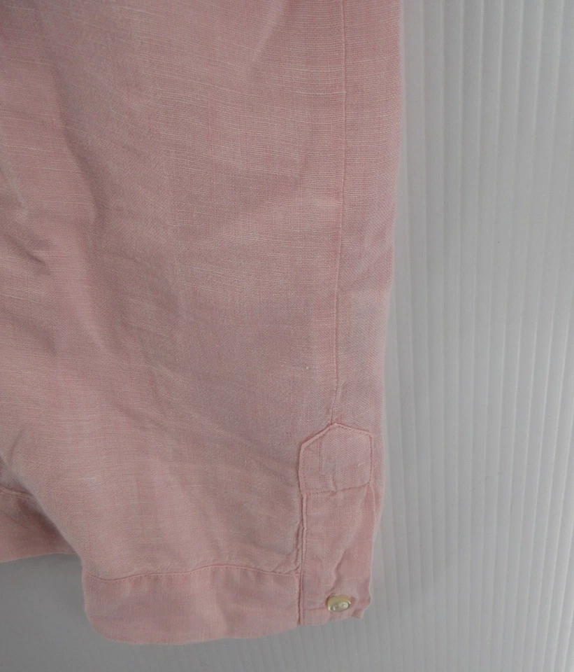 VINTAGE Lands End Shirt Men XL Pink Linen Guayabera Embroidered Y2K Resortwear * - Image 4 of 4